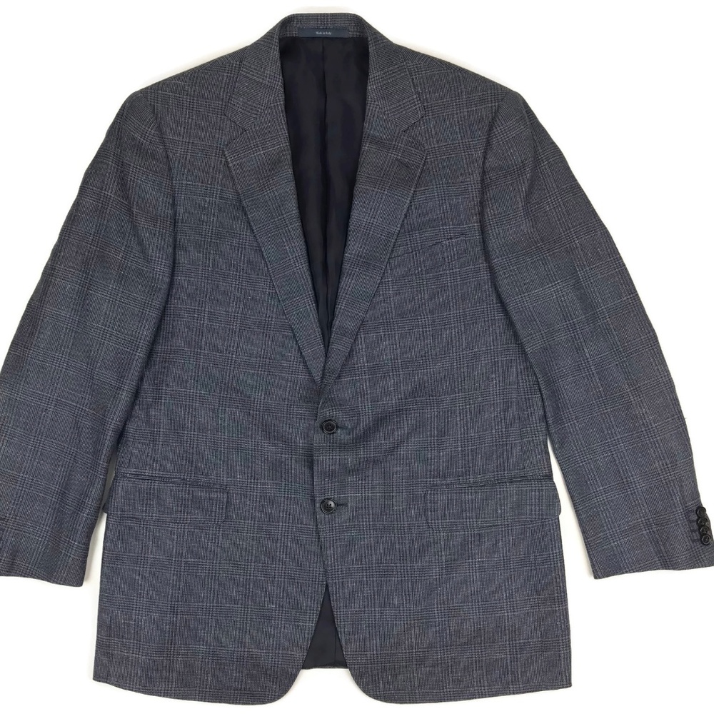 Ermengildo Zegna Silk Wool Linen Plaid Suit Sz 44